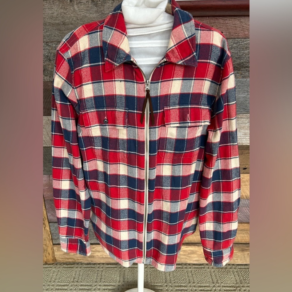 ☀️Chaps Denim Women’s Flannel plaid Zip-up jacket-large